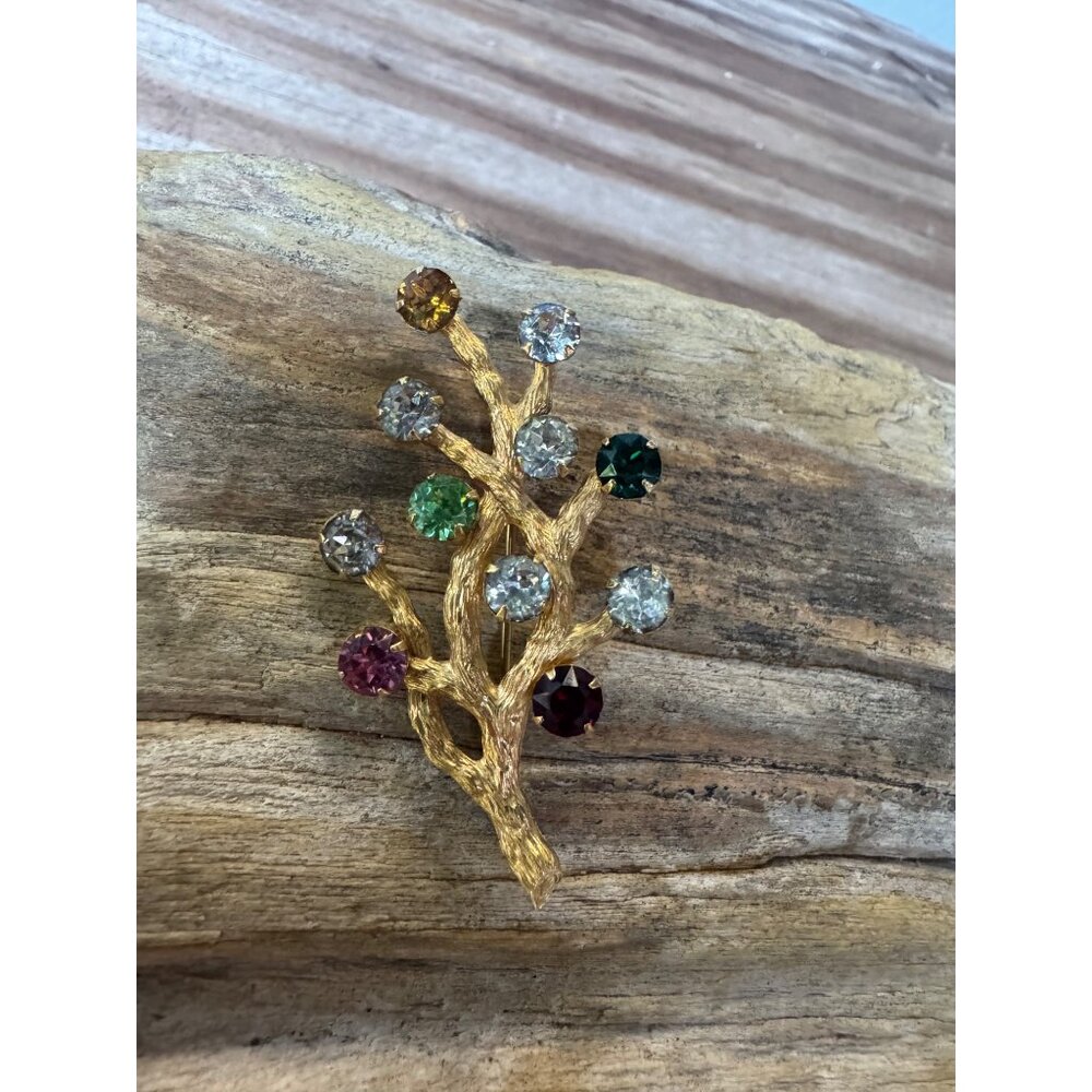 Van Dell Brooch Women 2" 12K Gold Filled Rhinestone Spray Multicolor Vintage Pin - Picture 3 of 7